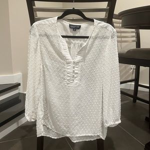 Sheer Polkadot V-Neck Blouse